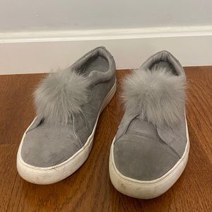 Steve Madden Pom Pom Slip Ons in Grey